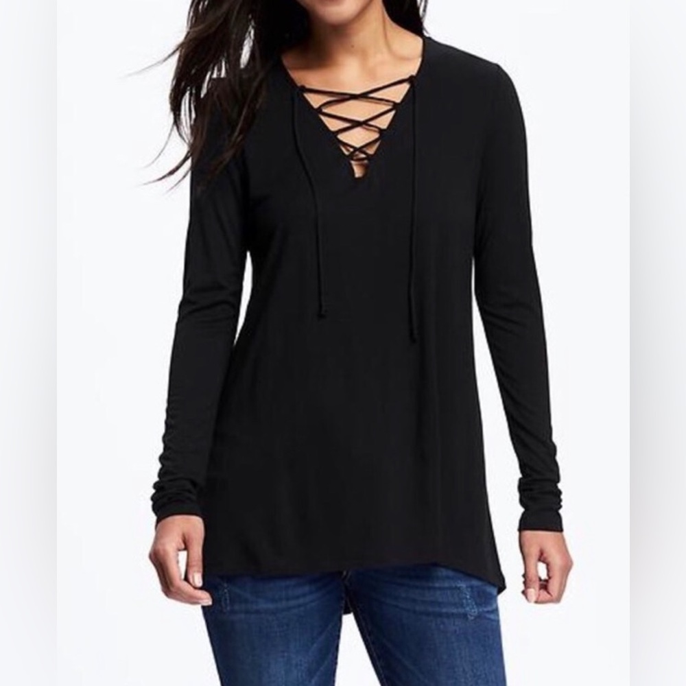 Old Navy Black Lace Up Tunic Top